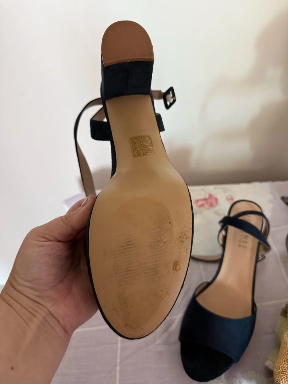Journee Collection Navy Suede Slingback Block Heel Sandals
